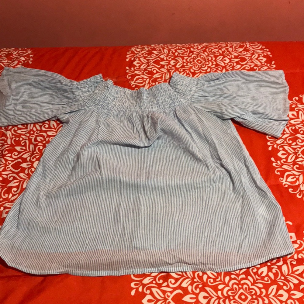 White and blue striped shirt